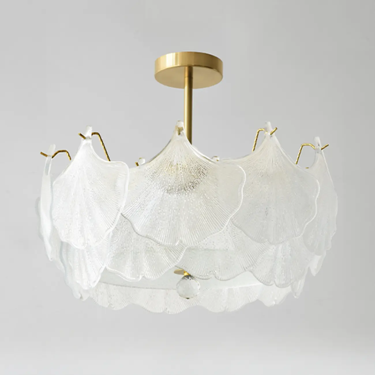 Elegant Gold Glass Leaf Semi Flush Mount Ceiling Light
