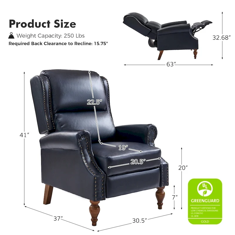 Terri Traditional Vegan Leather Manual Push Back Recliner by HULALA HOME