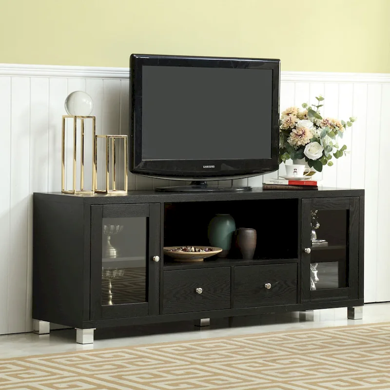 Black 2 Drawers 60-in TV Stand for TVs