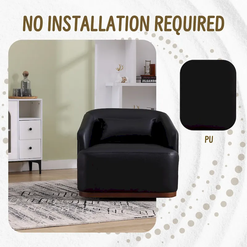 Black PU 31.5 Swivel Barrel Chair with Metal Base