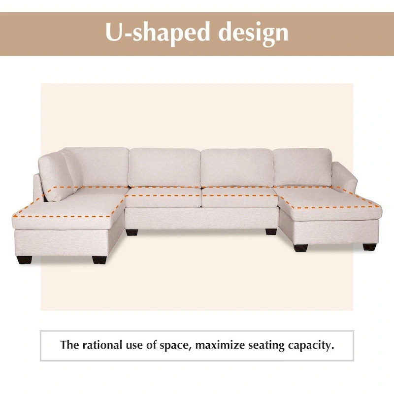 U-Shape Sectional Sofa, Double Extra Wide Chaise Lounge Couch