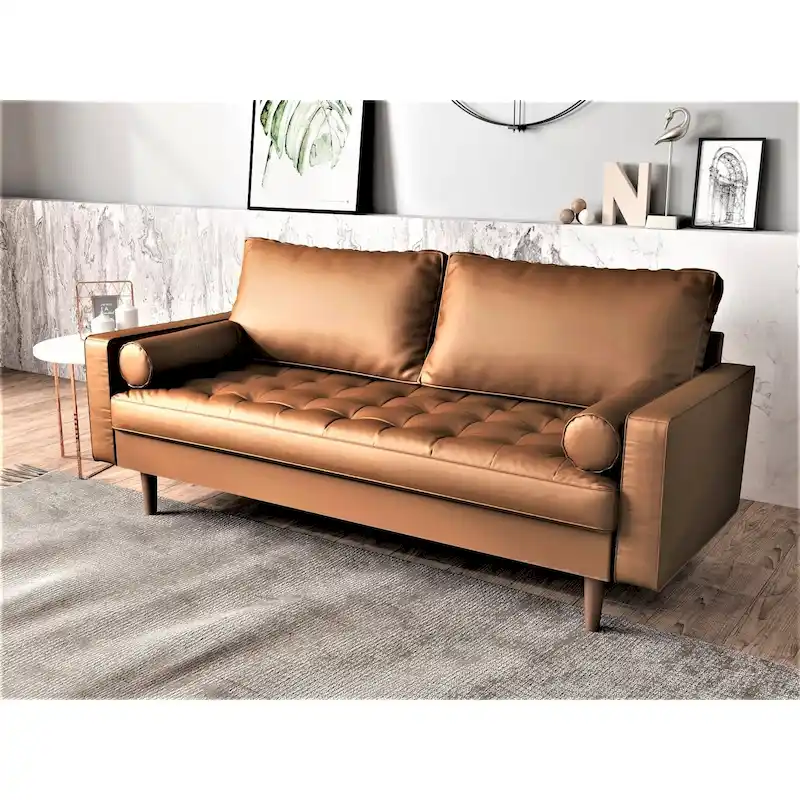Faux Leather Mid-Century Modern Loveseat with Button Tufting