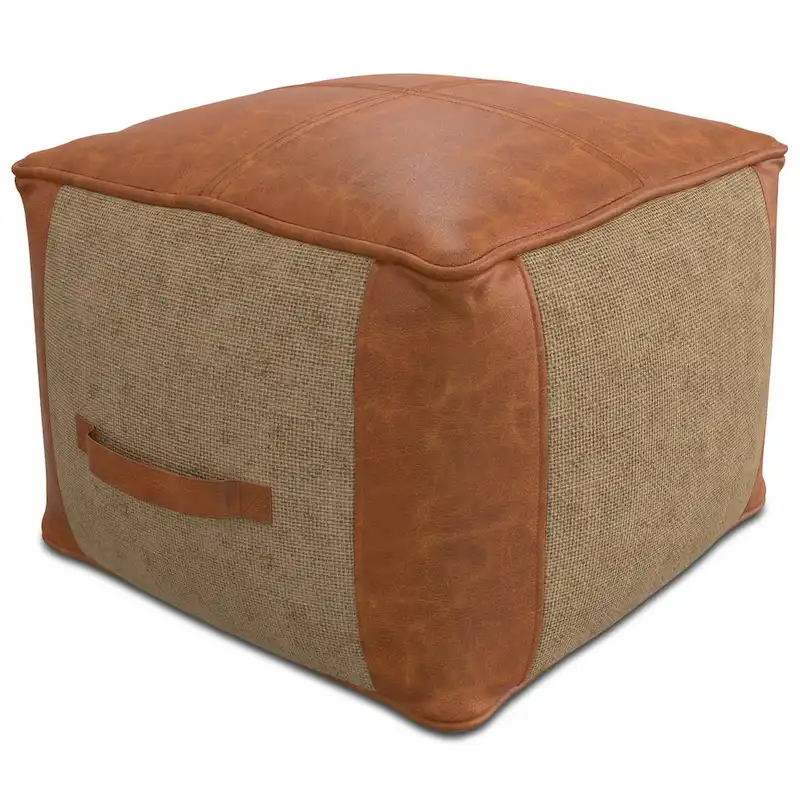 Boho Square Pouf in Tan Genuine Leather