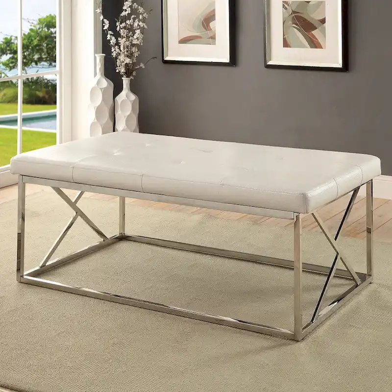 Nara Modern Faux Leather Tufted Accent Bench by Furniture of America