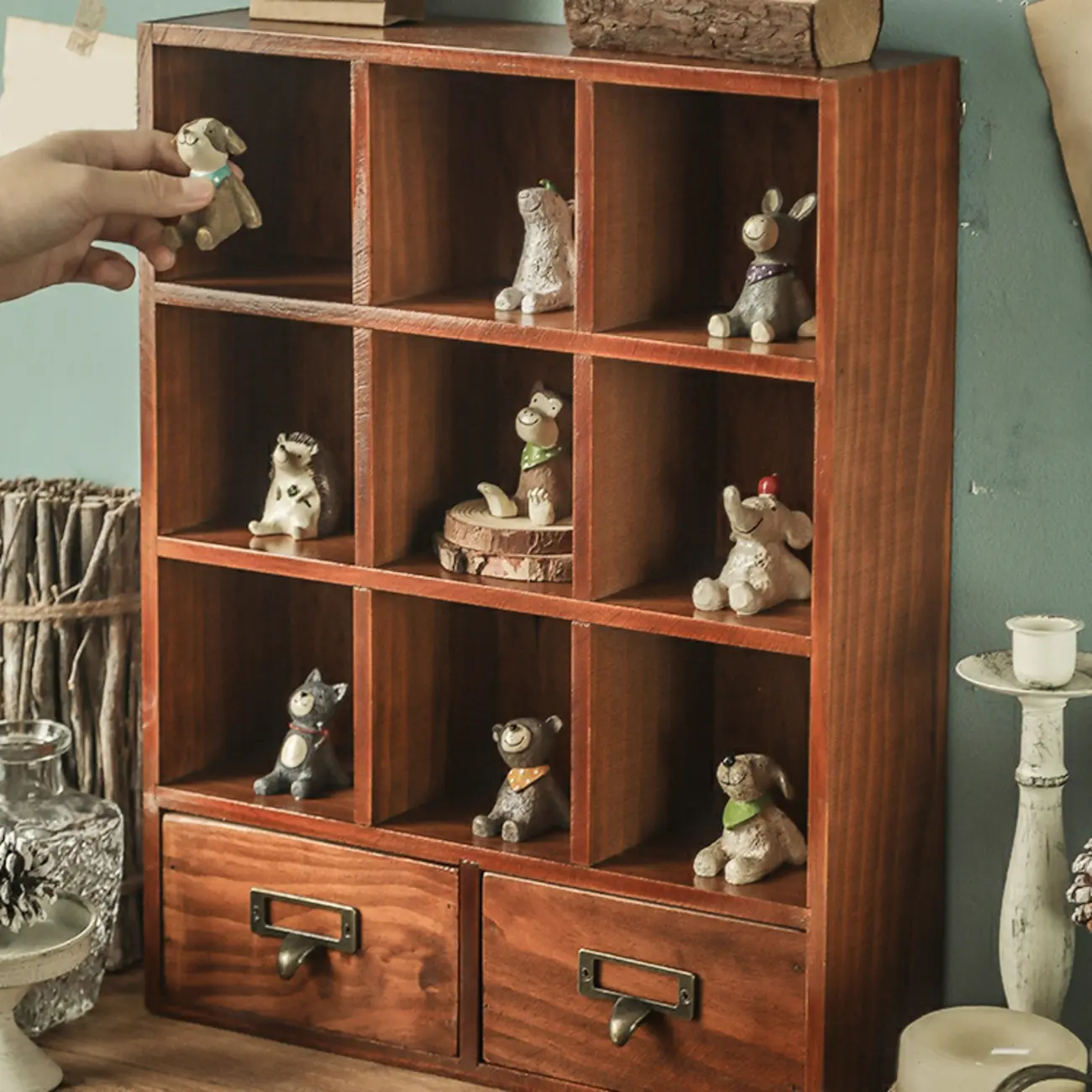 Elegant Freestanding Wooden Display Cabinet with Drawers