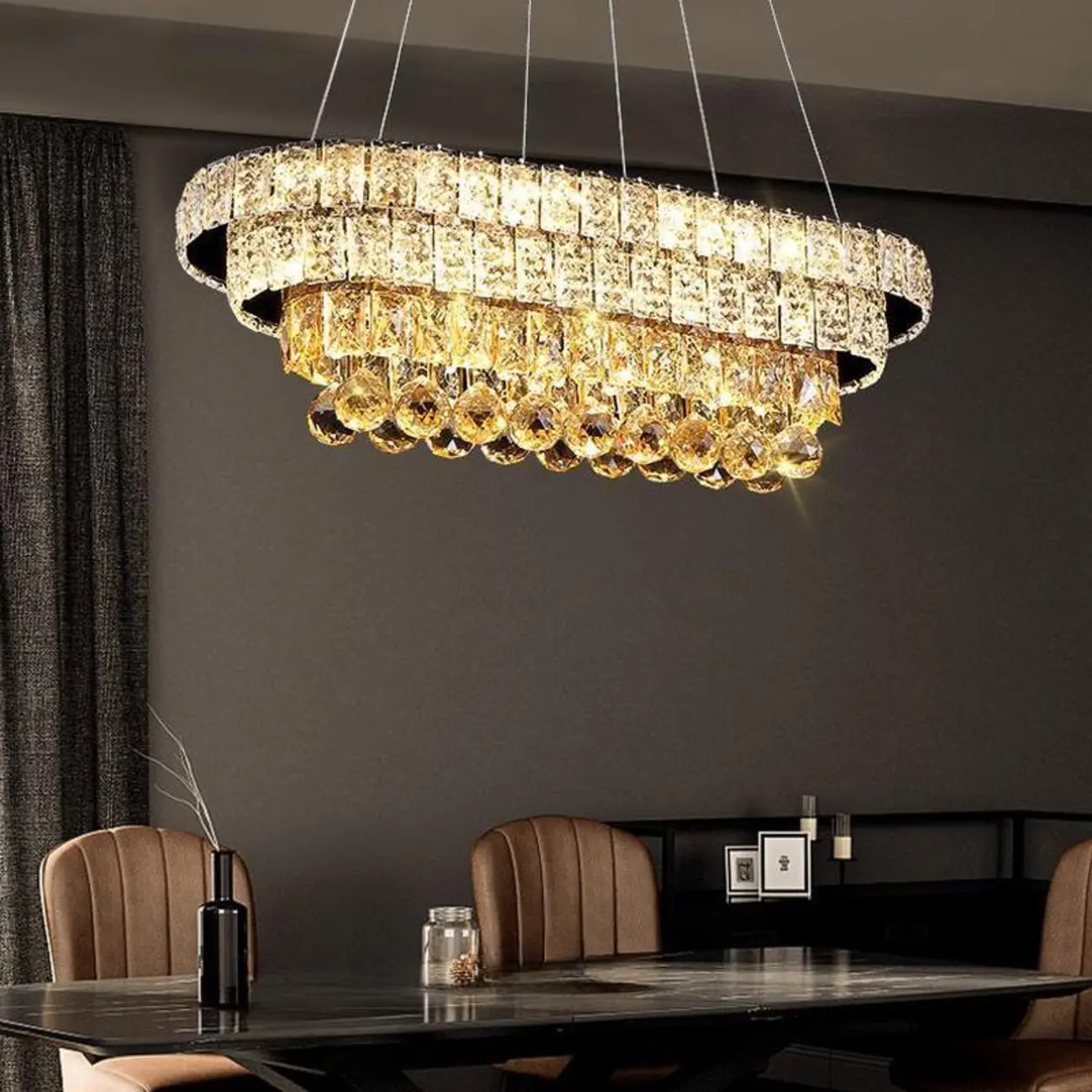 Elegant Gold/Silver Crystal Kitchen Island Pendant Light