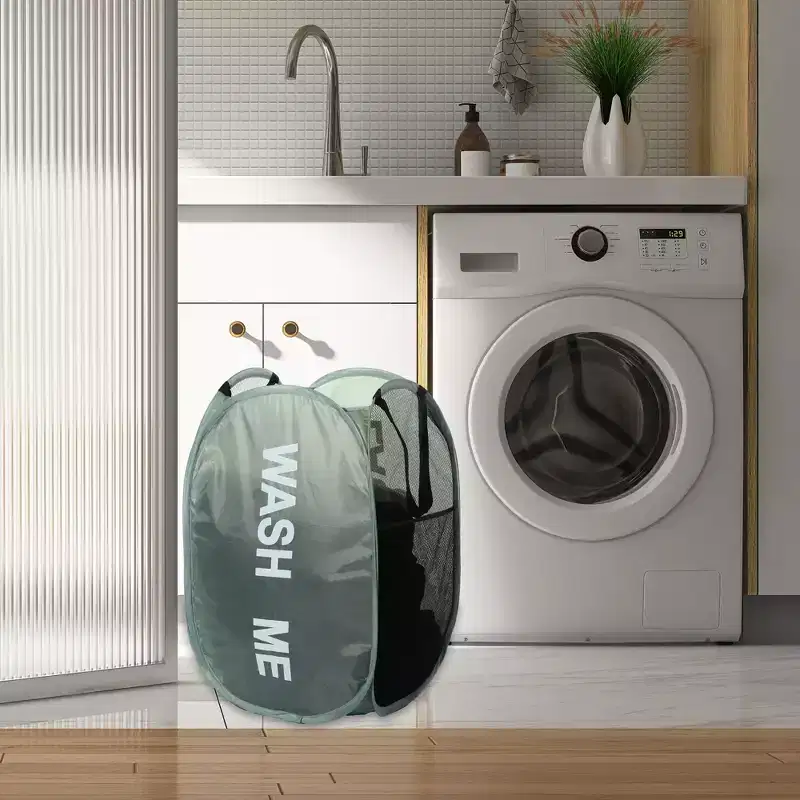 Foldable Mesh Laundry Basket, Black/Blue/Green/Pink, 75L, 1-Person Use