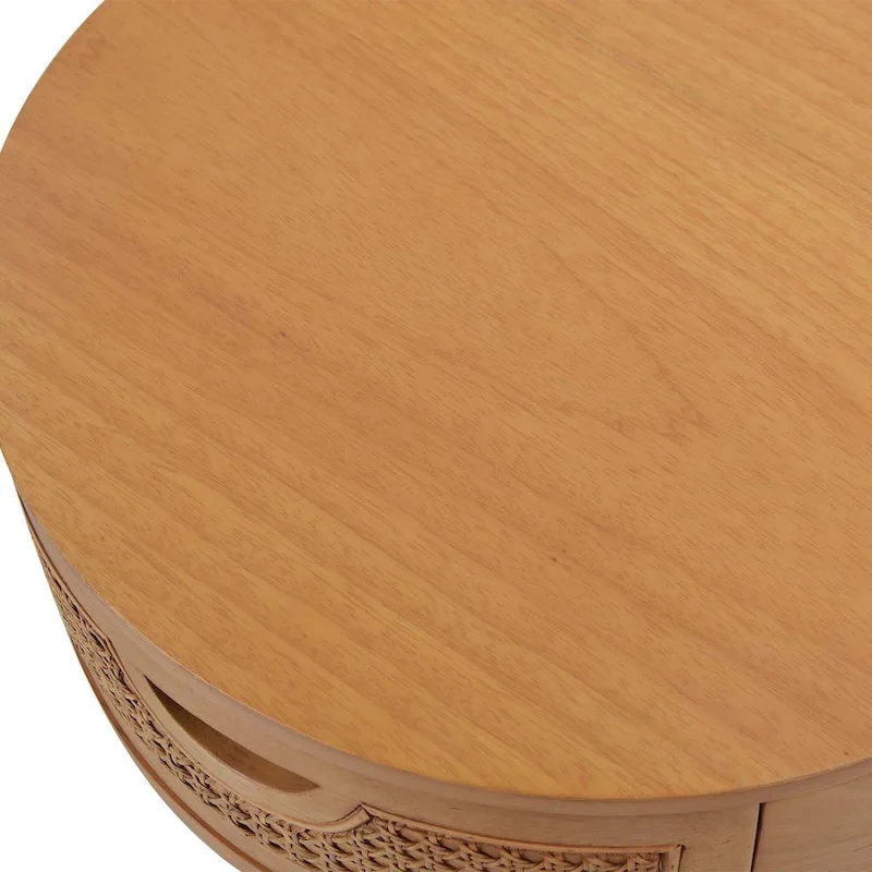 Brown Oak Round Side Table - 18