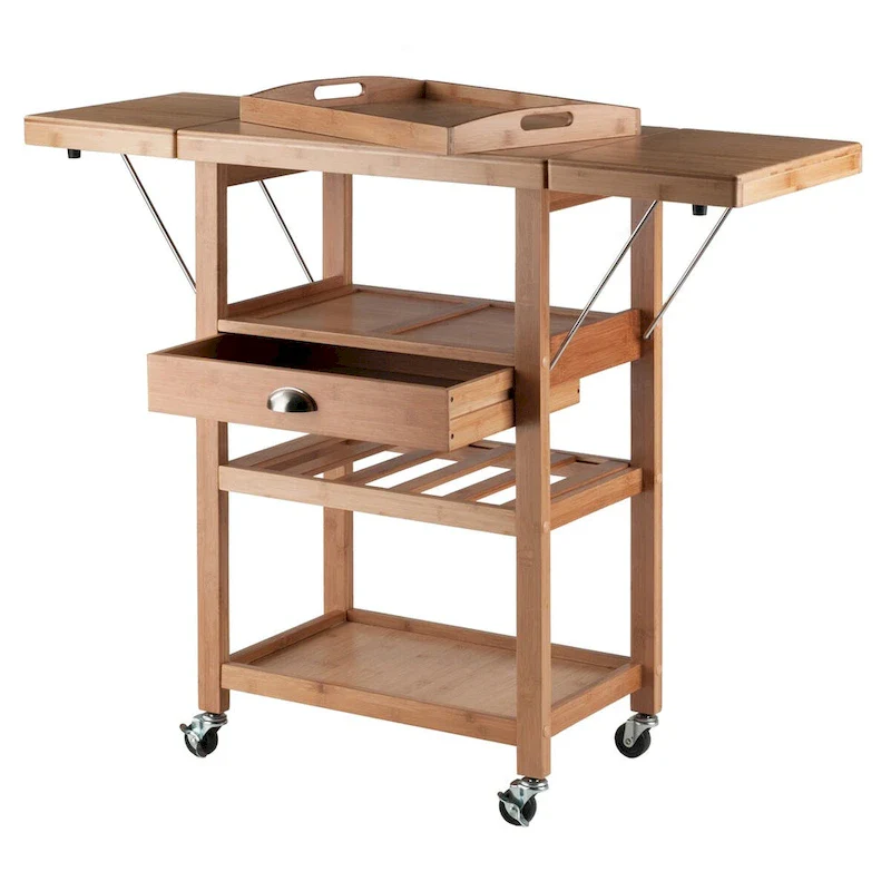 Barton Utility Kitchen Cart, Drop Leaf, Bamboo - 45.28 x 15.16 x 35.43 inches