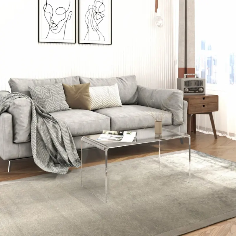 32 Long Rectangle All Acrylic 15mm Thick Waterfall Coffee Table, Clear