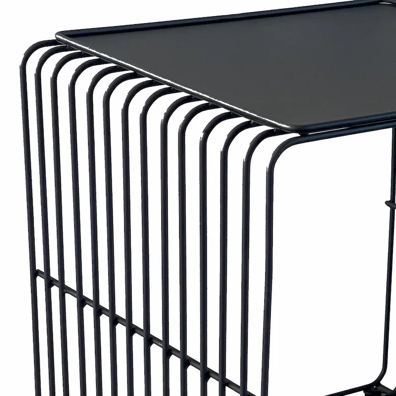 16-Inch Side Table with Waterfall-Style Black Metal Wireframe