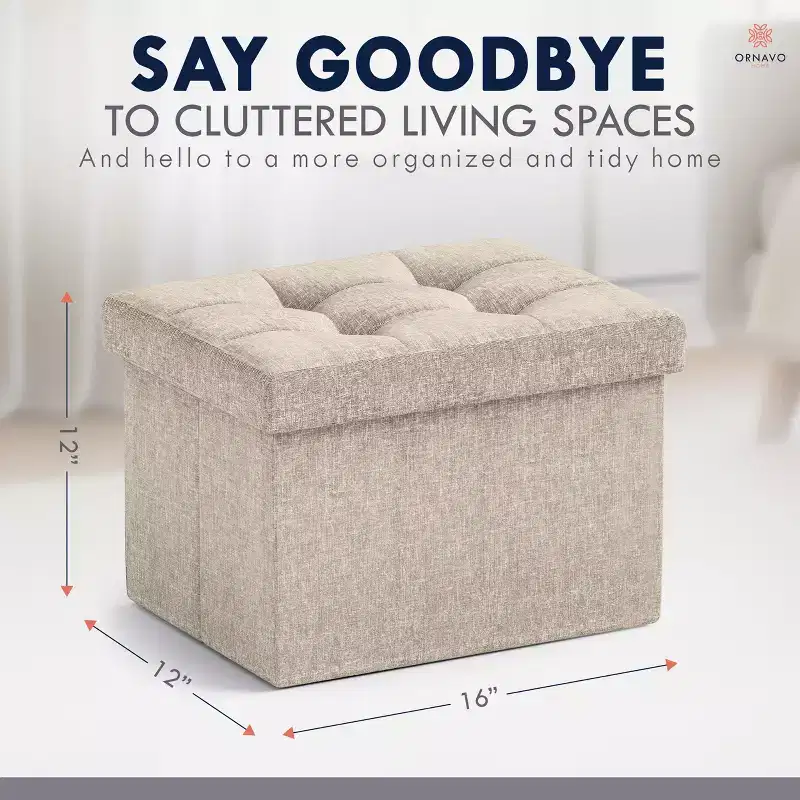 Set of 2 Collapsible Rectangle Small Storage Ottoman - 12 x 16 x 12