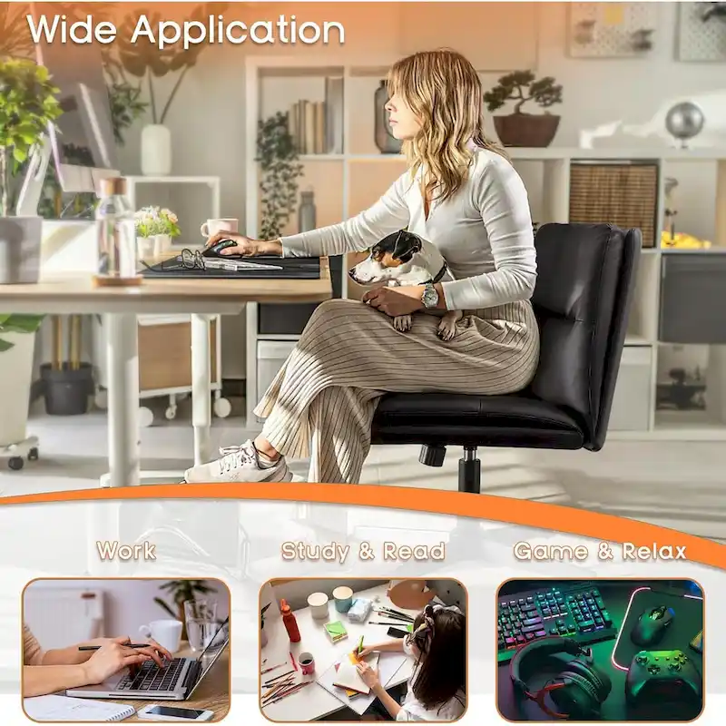 Criss Cross Chair Armless Office Desk Chair No Wheels,PU Leather Padded Modern Swivel Vanity Chair office chair