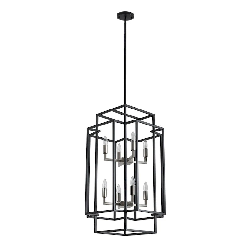 Black 8-Light Industrial Rectangle Iron Frame Pendant