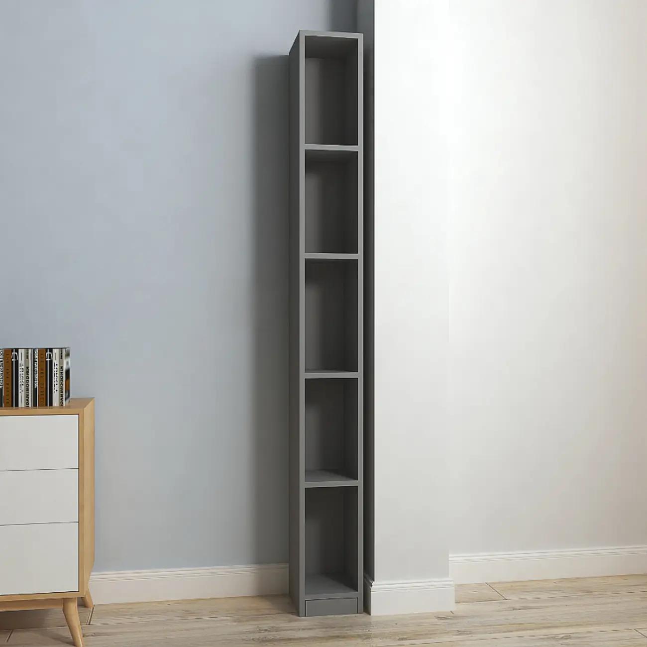 Sleek Modern Rectangle Lumber Tall Shelf Display Cabinet