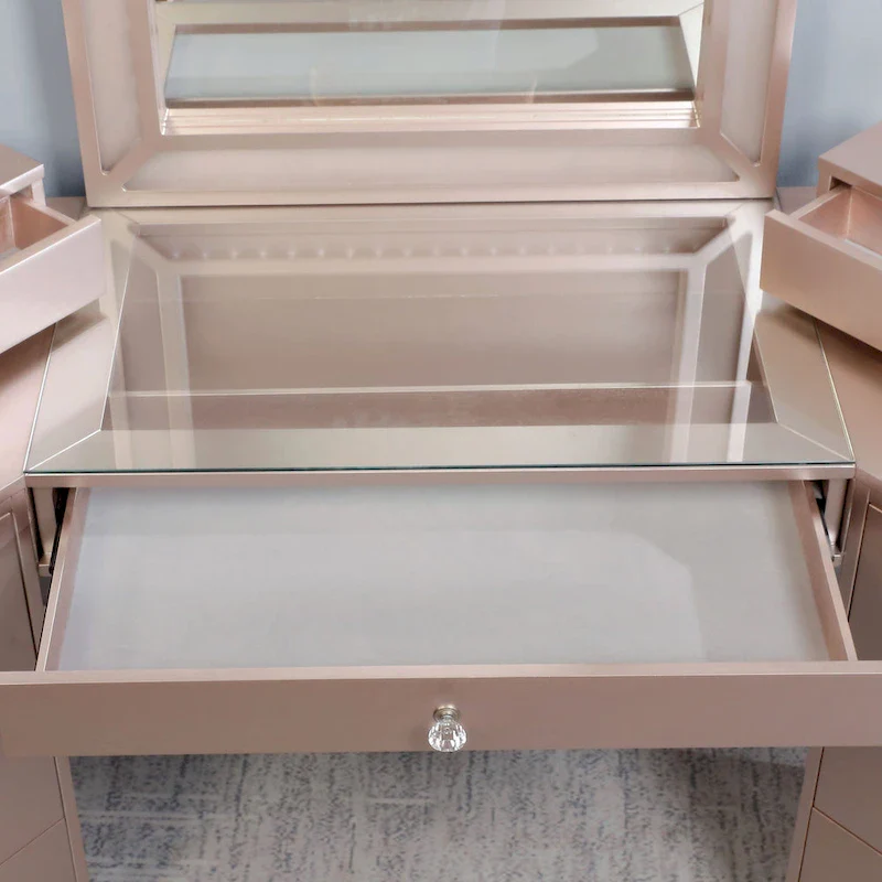 Furniture of America Ulru Transitional Solid Wood 3-Piece Makeup Vanity Set with LED