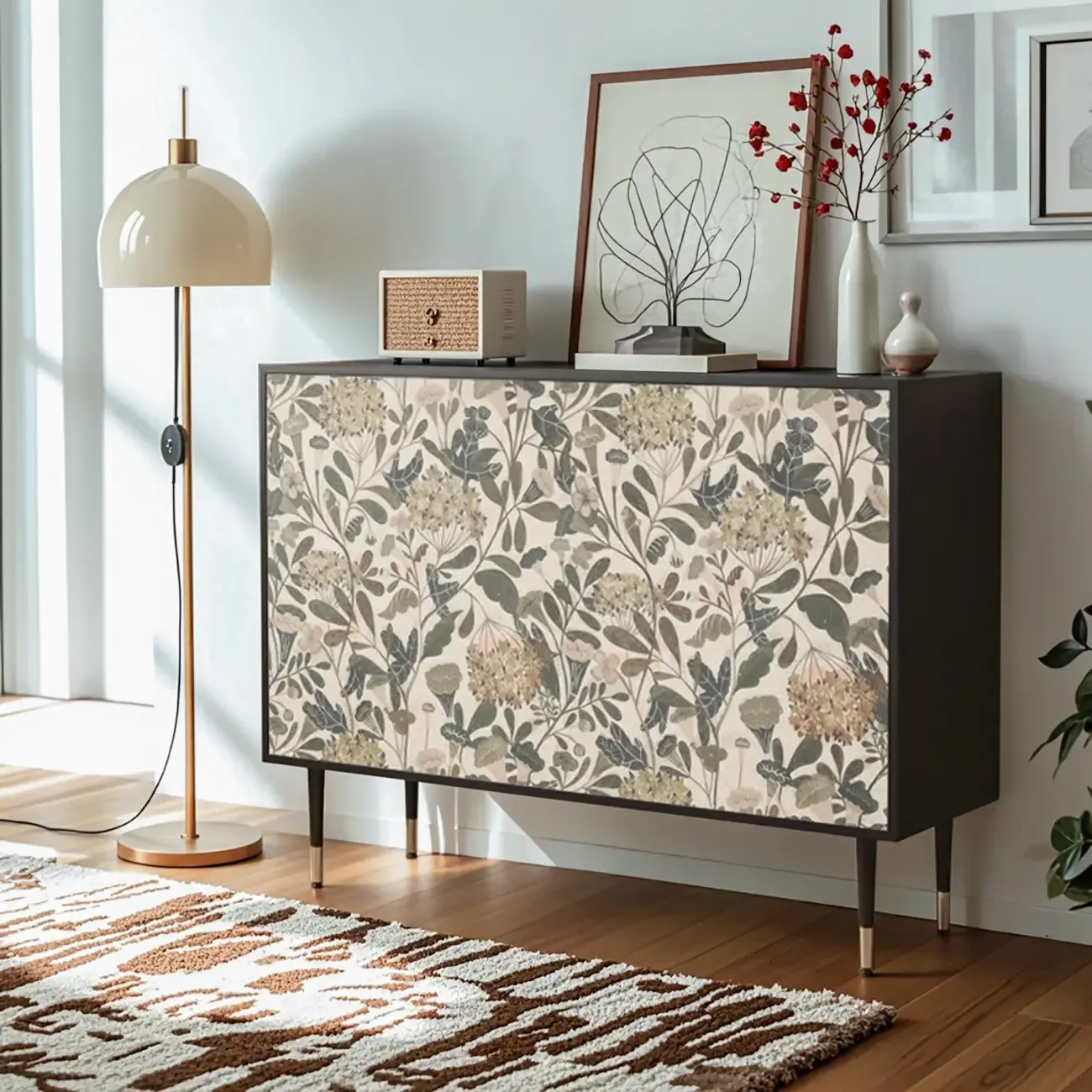 French Country Cabinet with Flower Finish for Living Room