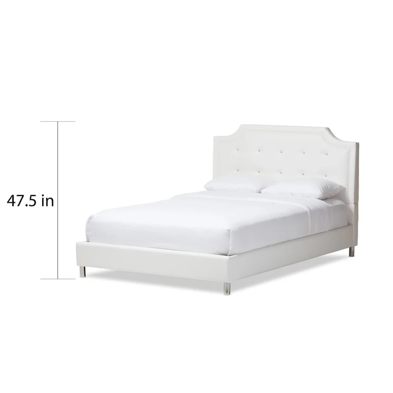 French River White Modern Bed with Upholstered Headboard