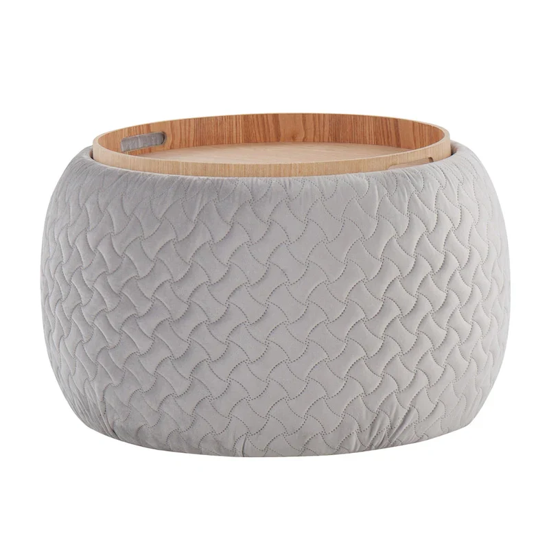 Carson Carrington Astrid Pouf with Natural Wood Tray Top