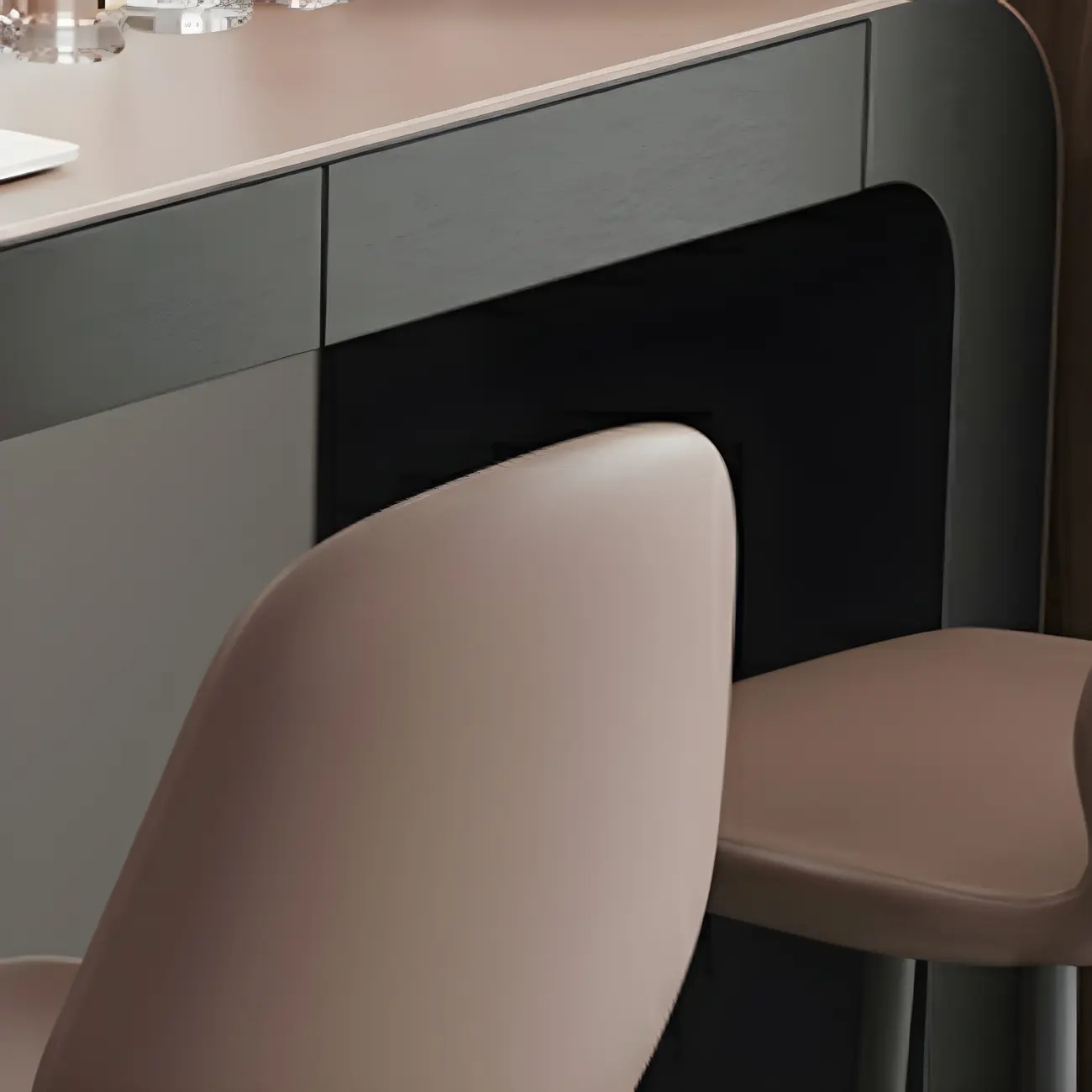 Modern Brown Leather Wooden Curved Bar Tables with 3 Drawers