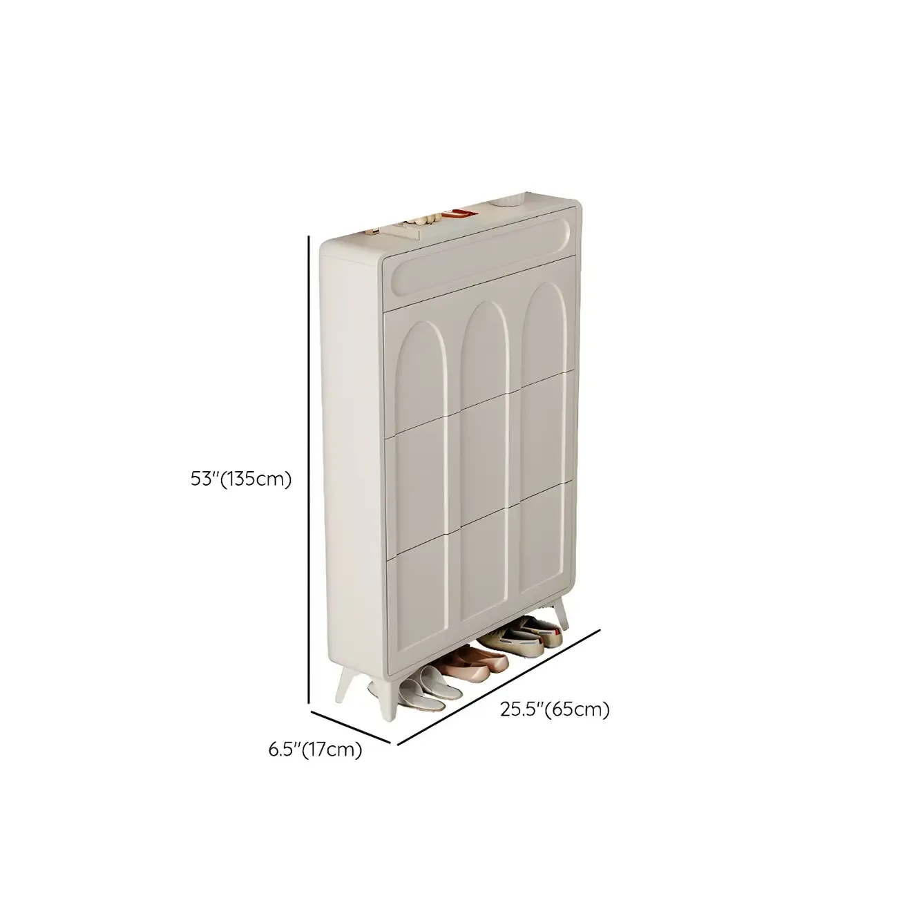 Vertical Slim White Wooden Drop Front Shoe Cabinet