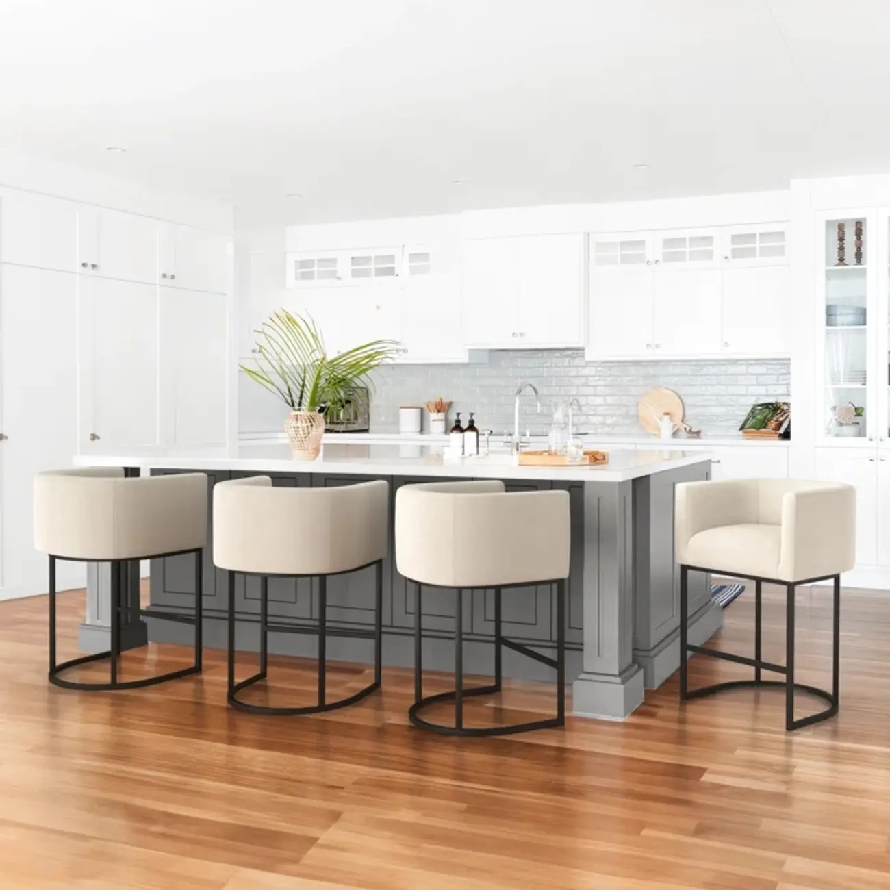 Modern Upholstered Barrel Back Counter Stools