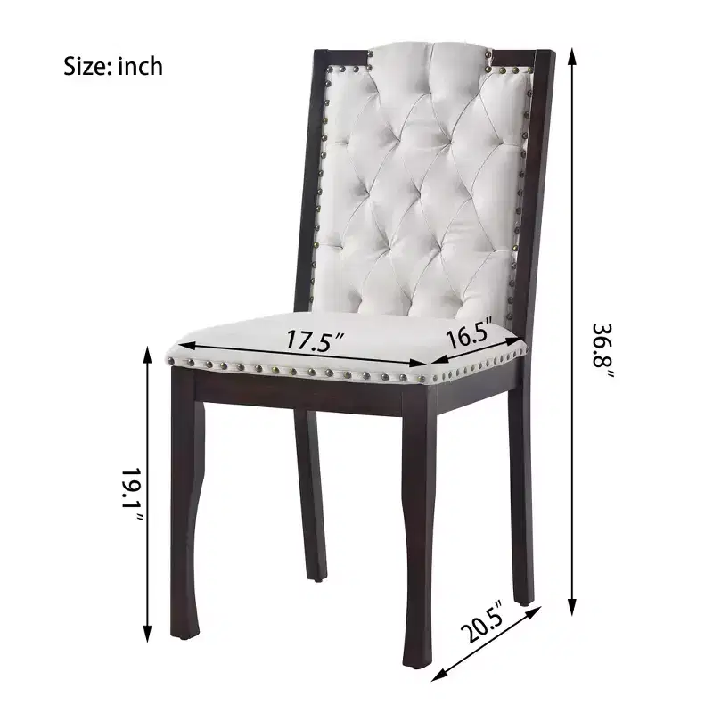 Beige Linen High Back Dining Chair, Button Tufted, Set of 4