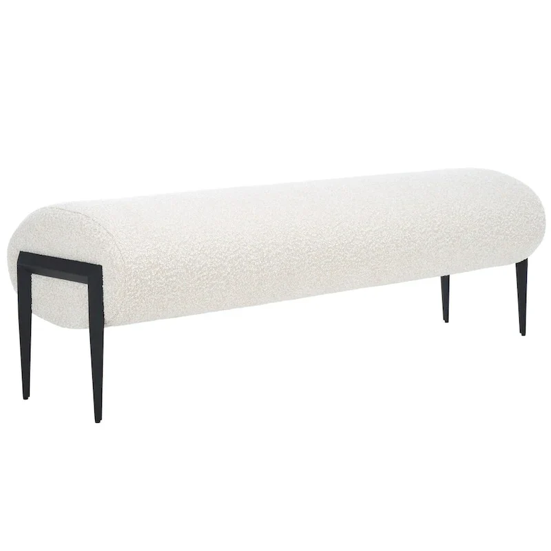Upholstered Bench in Light Beige / Creme with Black Legs – Seats 2
