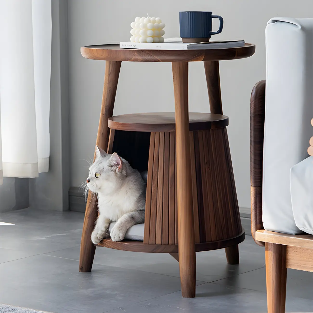 Scandinavian 2-tier Solid Wood Side Table with Storage Shelf