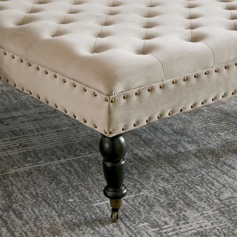 Button-Tufted Round Ottoman – 33 x 33 x 18 Inch