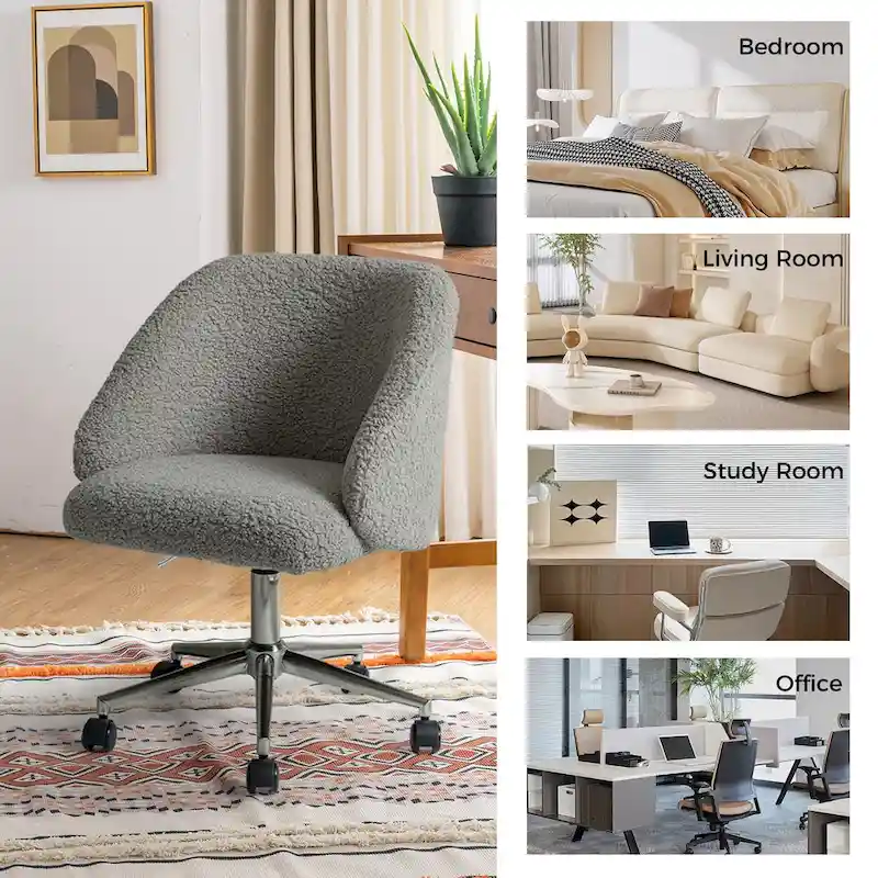 Joah Modern Boucle 360 Swivel Height Adjustable Swivel Office Chair with Rolling Wheels by  - N/A