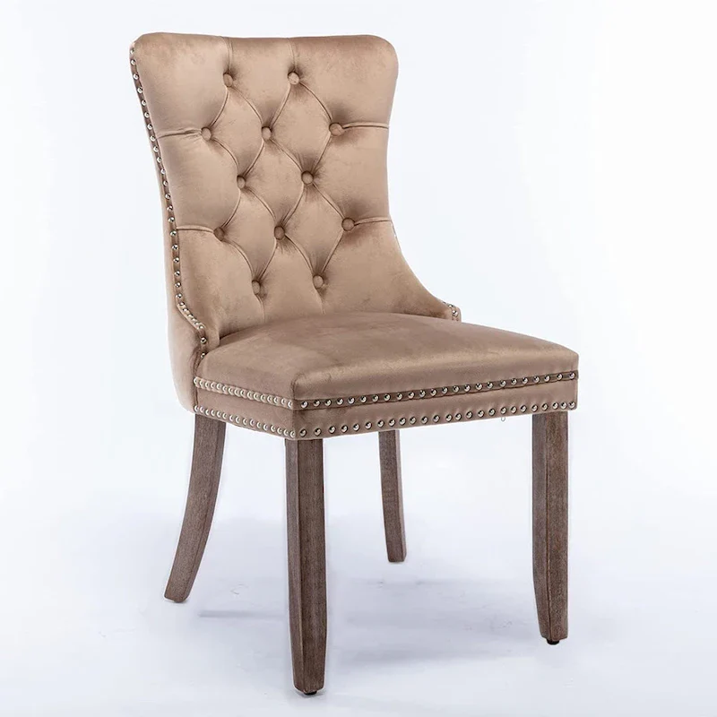Dining Chairs Set of 2, Upholstered Accent Chair Button Tufted Armless Chair with Back Ring Pull and Nailhead Trim