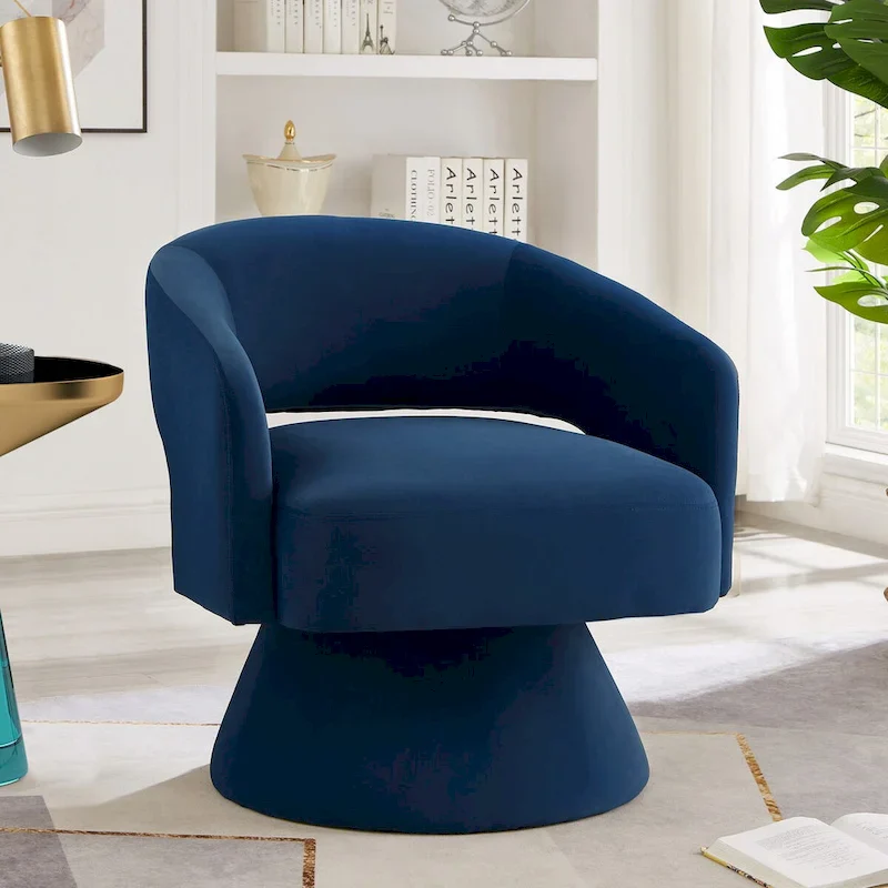 Upholstered Velvet Swivel Accent Chairs with Open Backrest