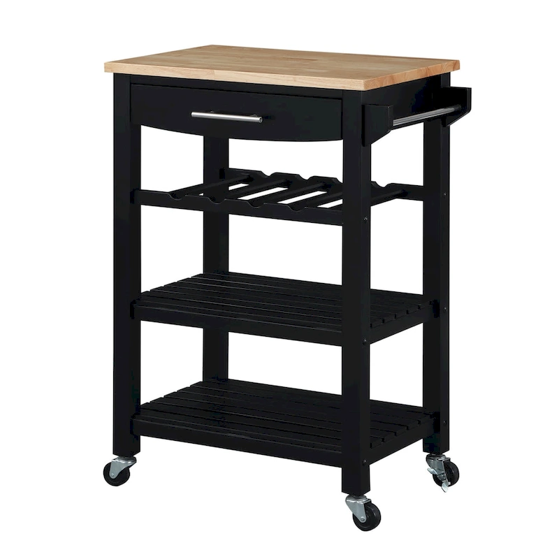Ellaine 4 Tier Butcher Block Kitchen Cart with Drawer and Wine Rack