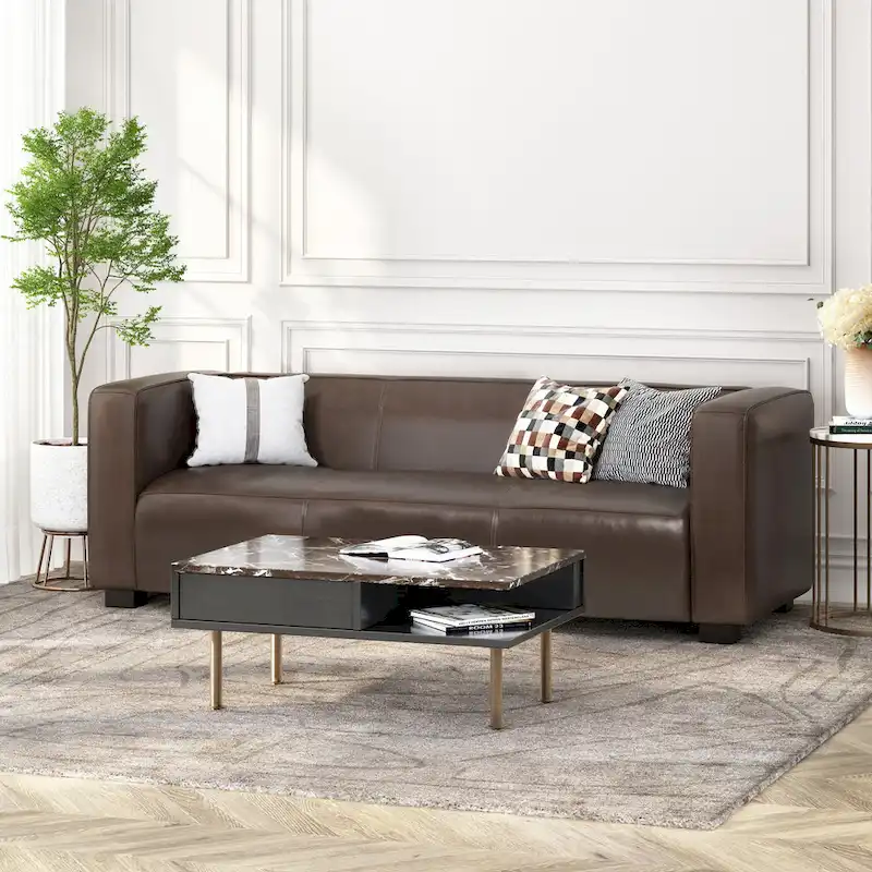 Goyette Faux Leather 3 Seater Sofa by Christopher Knight Home