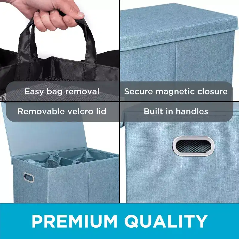 BirdRock Home Double Linen Laundry Hamper with Lid and Removable Liner - Light Blue