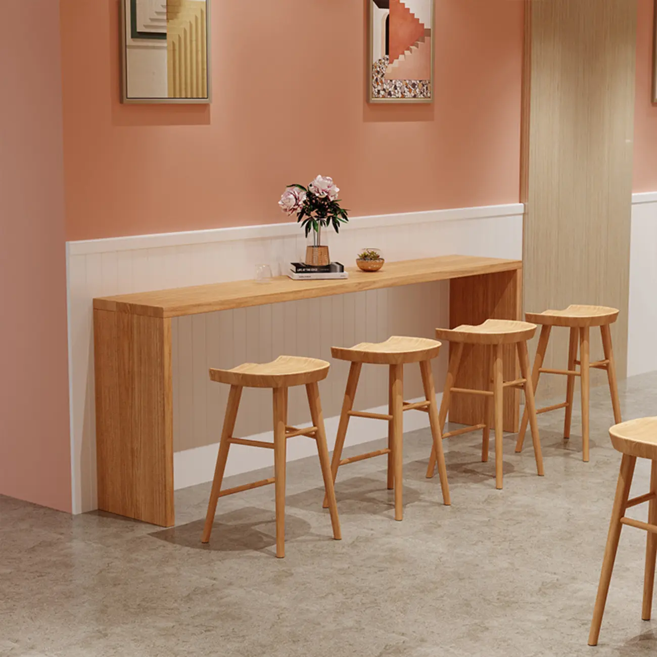 Rectangle Scandinavian Wooden Bar Height Table Double Pedestal