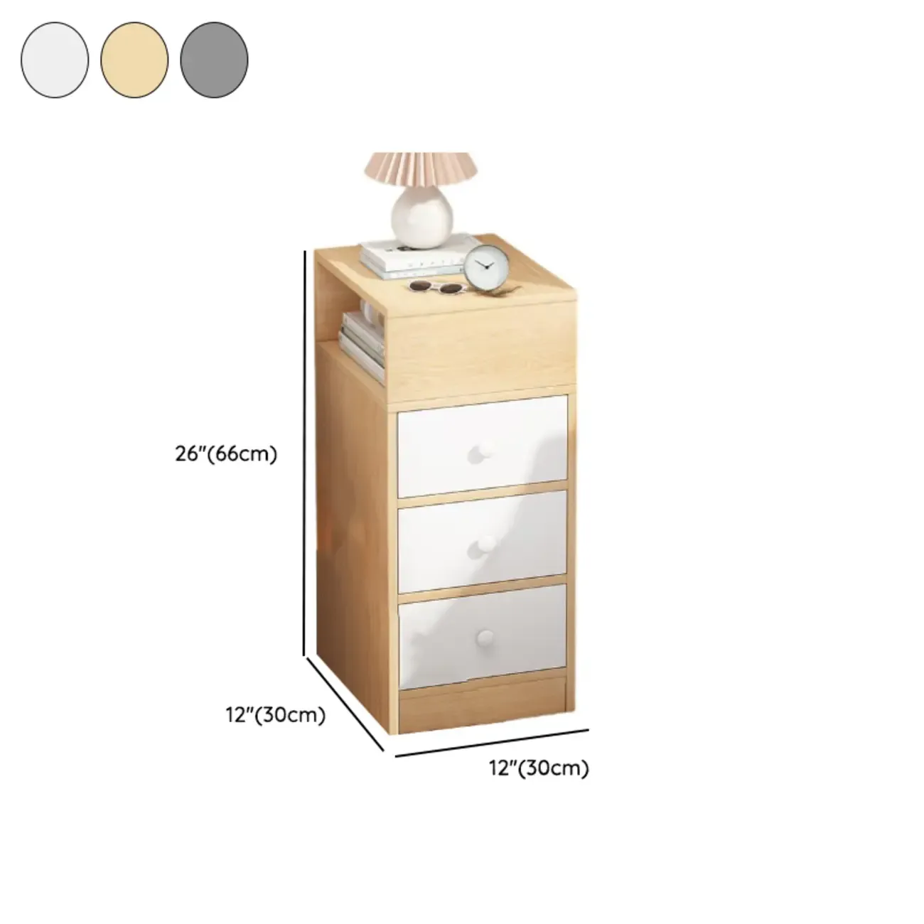 Natural Finish Casual Engineered Wood 3 Drawer Nightstand