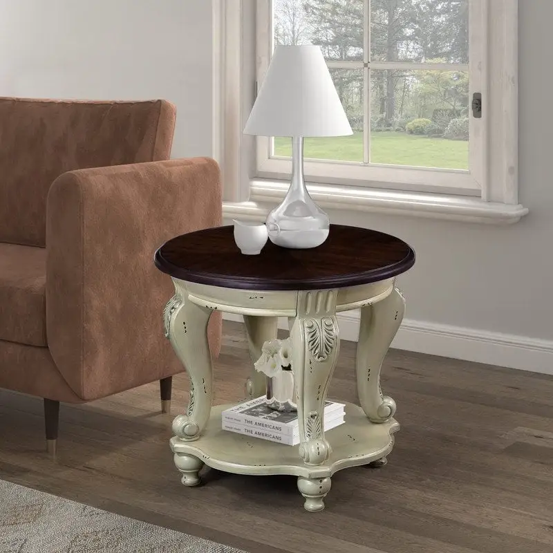 22 Inch Round End Table with Shelf