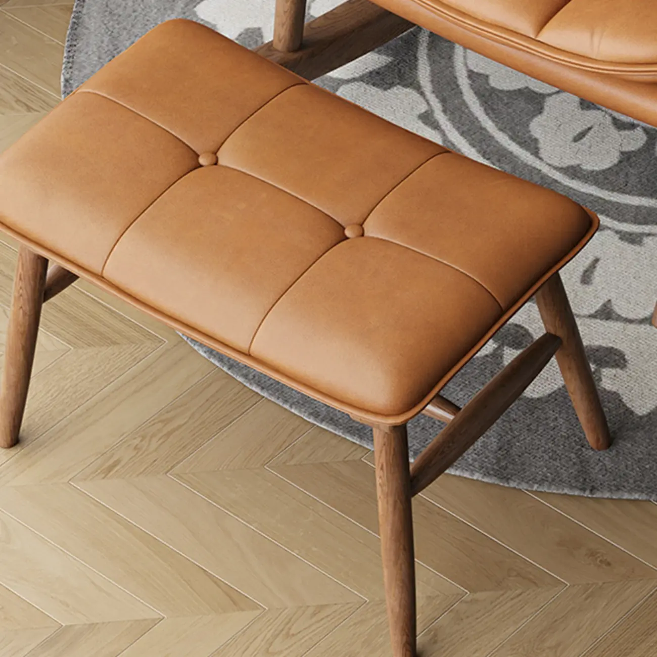 Modern Wood Nappa Upholstered Rocking Chair with Footstool