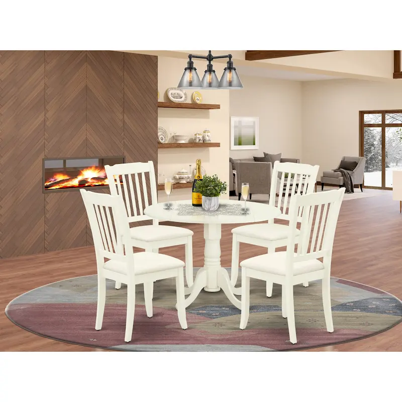 East West Furniture Dining Set Includes a Dining Room Table and Linen Fabric Kitchen Chairs,(Finish & Pieces Options)