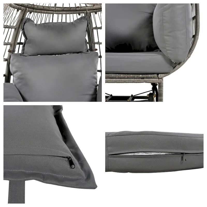 Rattan Egg Patio Swivel Chair with Cushions and Rocking Function