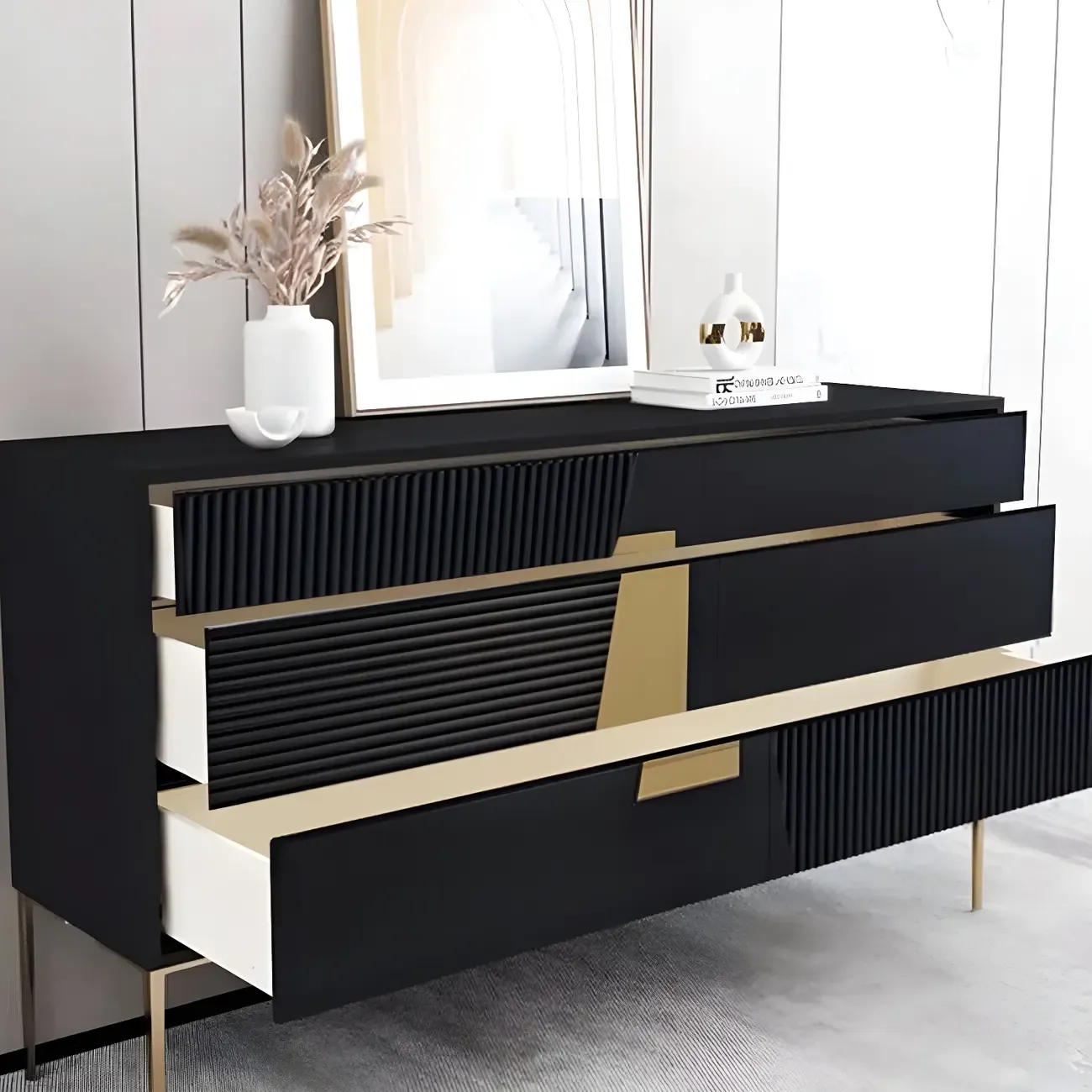 Elegant Espresso Wood Buffet Table with Drawers