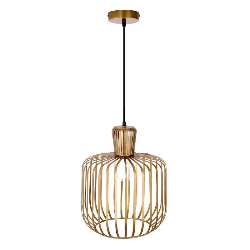 Charissa River of Goods Antique Brass-Painted Metal 11.75-Inch Pendant Light with Cage Globe Shade - 11.75  x 11.75  x 16/75