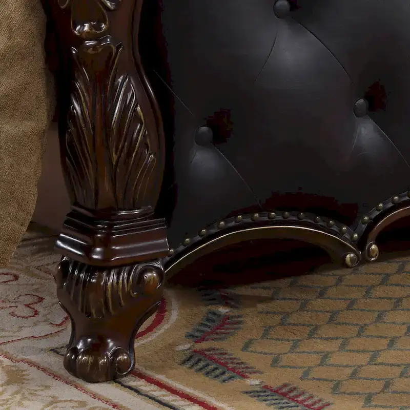 Furniture of America Eugene Traditional Solid Wood Panel Bed with Tufted Leatherette Headboard