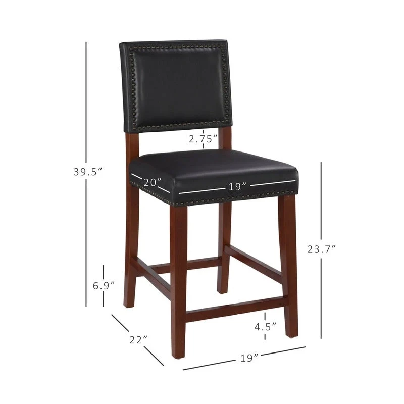 24-inch Black Faux Leather Counter Stool