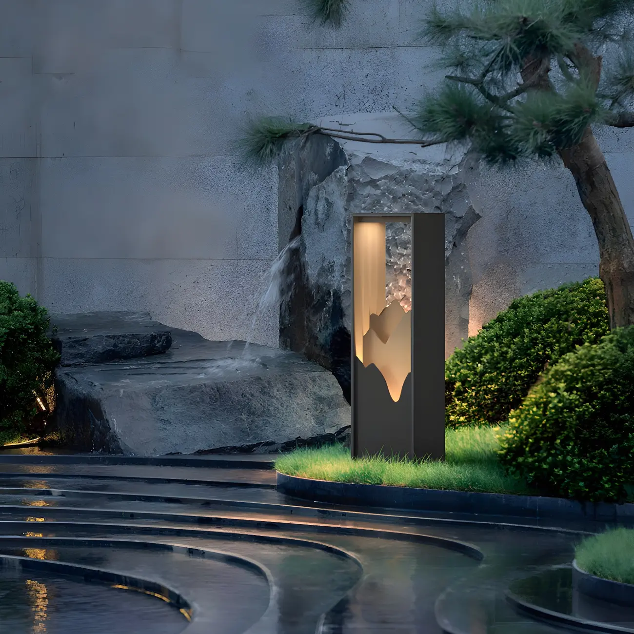 Vertical Geometric Mountain Outline Post Cap Light