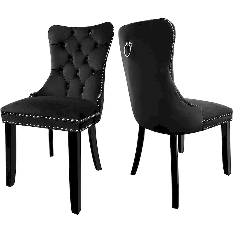 Velvet Dining Chairs Set of 2, Upholstered High-end Tufted Dining Room Chair with Nailhead Back Ring Pull Trim Solid Wood Legs
