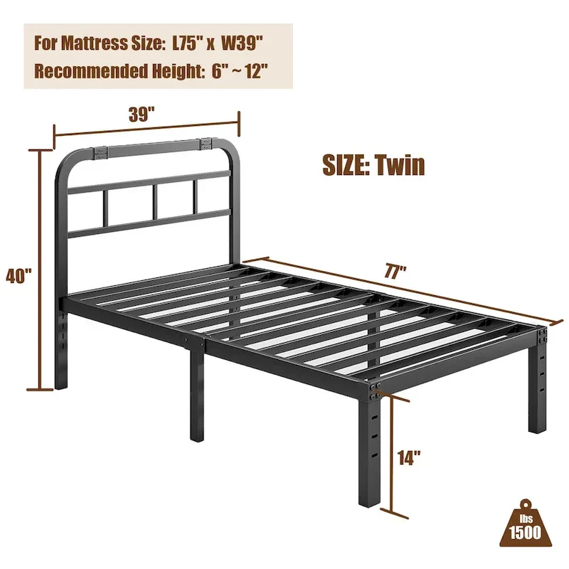Black Metal Bed Frame with Headboard, 14