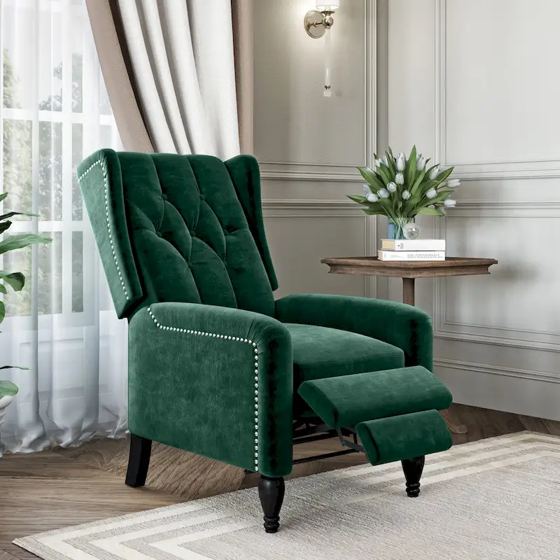 Velvet Wingback Push Back Recliner Chair